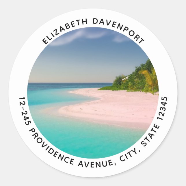 Aquamarine Ocean Tropical Beach Scenic Address Runder Aufkleber (Vorderseite)