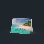 Aquamarine Ocean Tropical Beach Scenic Dankeskarte<br><div class="desc">Thank You card with a beautiful photograph. A scenic tropical beach with aquamarine water and a white sandy beach with a lush forest in the back. A solitary umbrella available for those who love seclusion.</div>