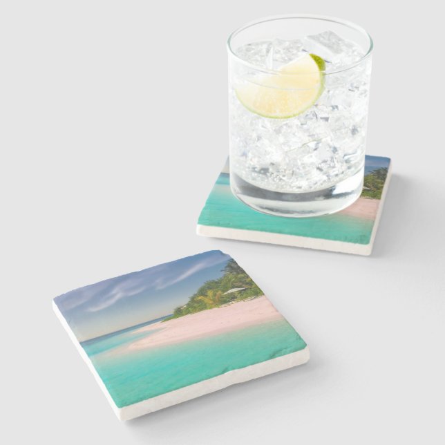 Aquamarine Ocean Tropical Beach Scenic Steinuntersetzer (Seitenansicht)