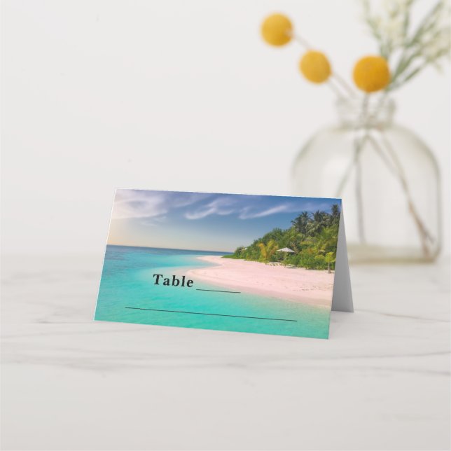 Aquamarine Ocean Tropical Beach Scenic Table Platzkarte (Vorderseite)