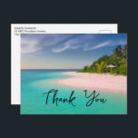Aquamarine Ocean Tropical Beach Scenic Thank You Postkarte<br><div class="desc">Thank you postcard with a beautiful photograph. A scenic tropical beach with aquamarine water and a white sandy beach with a lush forest in the back. A solitary umbrella available for those who love seclusion.</div>