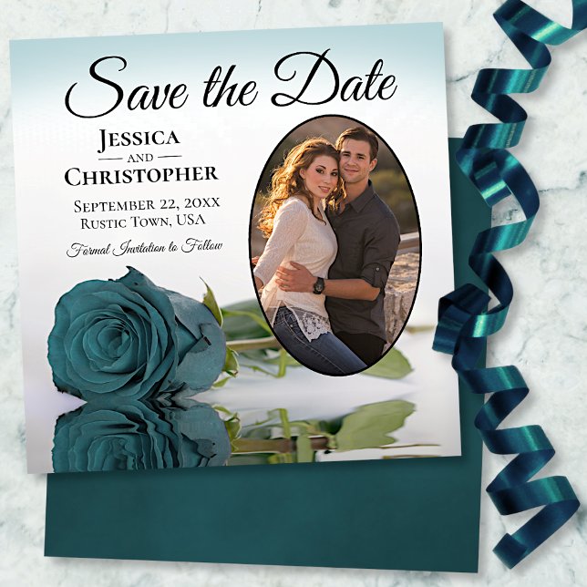 Aquamarine oder türkisfarbene Rose mit Oval Foto H Save The Date (Von Creator hochgeladen)