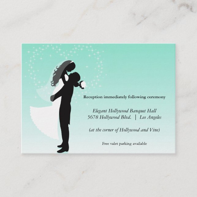 Aquamarine Ombre Silhouette Wedding Reception Card Begleitkarte (Vorderseite)