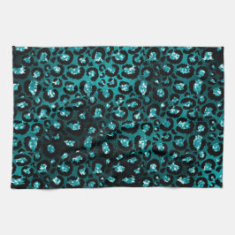 Aquamarine Ombre- und Black Glam Glitzer Leopard S Geschirrtuch