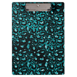 Aquamarine Ombre- und Black Glam Glitzer Leopard S Klemmbrett