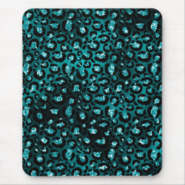 Aquamarine Ombre- und Black Glam Glitzer Leopard S Mousepad