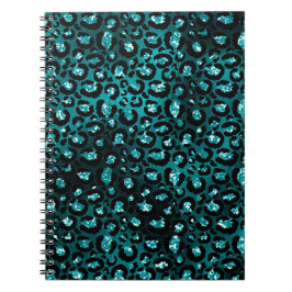 Aquamarine Ombre- und Black Glam Glitzer Leopard S Notizblock