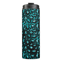 Aquamarine Ombre- und Black Glam Glitzer Leopard S Thermosbecher