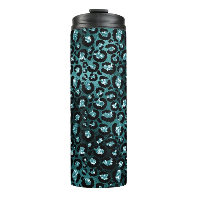 Aquamarine Ombre- und Black Glam Glitzer Leopard S Thermosbecher (Vorderseite)