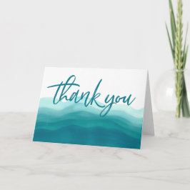 Aquamarine Ombre Watercolor Wave Wedding | Dankeskarte