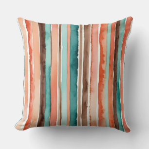 Aquamarine, orangefarbene und braune Streifen Kissen