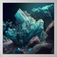 Aquamarine Ore Macro Poster - Serene Pegmatite Pri