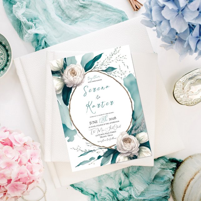 Aquamarine Ovale Hochzeit mit weißer Wasserfarbe Einladung (Von Creator hochgeladen)