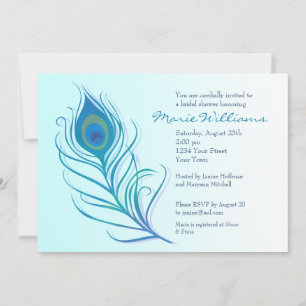 Aquamarine Peacock Feather Bridal Dusche Einladung