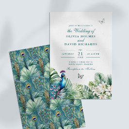 Aquamarine Peacock Tropical Blume Butterfly-Hochze Einladung