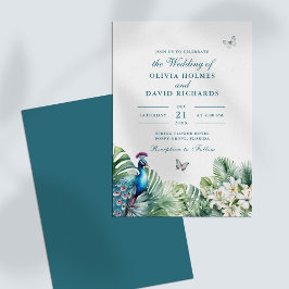 Aquamarine Peacock Tropical Blume Butterfly-Hochze Einladung
