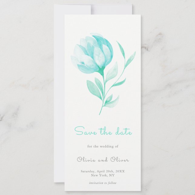 Aquamarine Peonies Save the Date Einladung (Vorderseite)