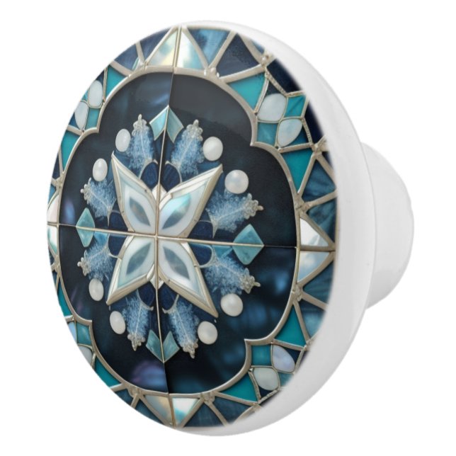 Aquamarine Perle, schön blau inspiriert Keramikknauf (Rechts)