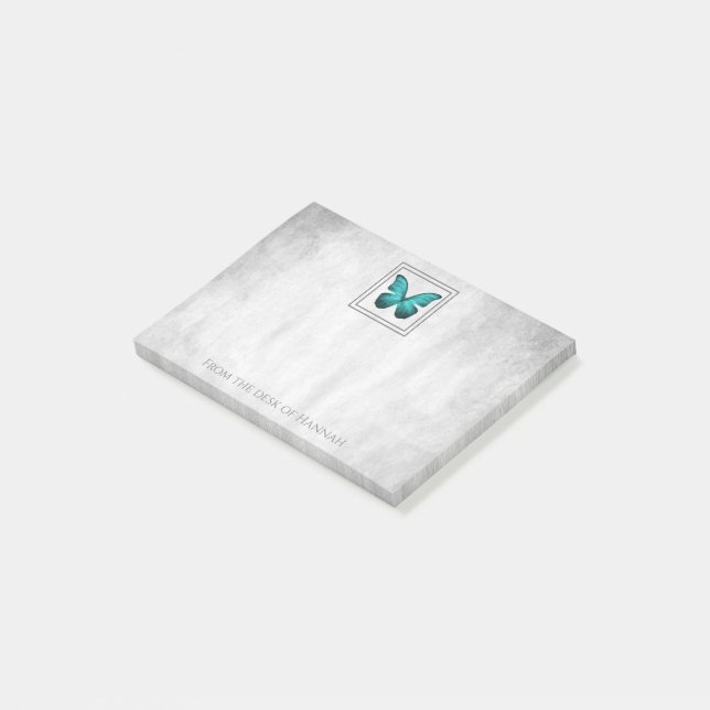 Aquamarine Personalisierte Butterfly-Noten Post-it Klebezettel (angewinkelt)