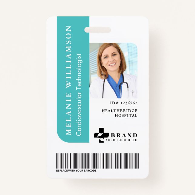 Aquamarine Personalisierte Medical Employee Foto I Ausweis (Vorderseite)