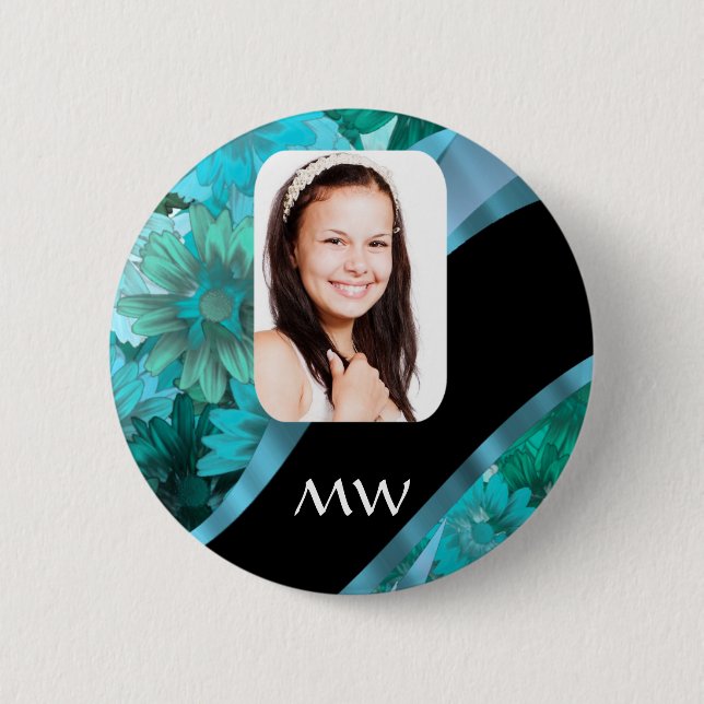 Aquamarine personalisiertes Foto Button (Vorderseite)