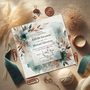Aquamarine Petals in Bronze Bloom Wedding Einladung