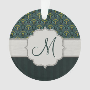 Aquamarine Pfauenfächer und Streifen mit Monogramm Ornament