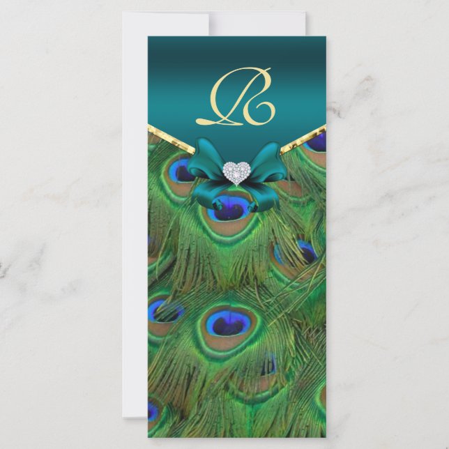 Aquamarine Pfauenhochzeitskarte (Vorderseite)