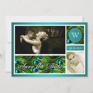 Aquamarine PfauenWedding speichert die Datumskarte Save The Date