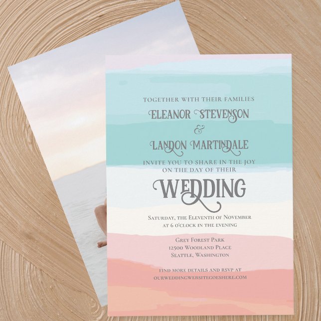 Aquamarine Pfirsichfarben Sonnenuntergang Hochzeit Einladung (Von Creator hochgeladen)