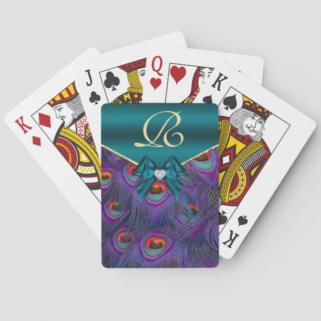 Aquamarine Pflaumenpflaster-Monogramm-Playing Card Spielkarten (Rückseite)