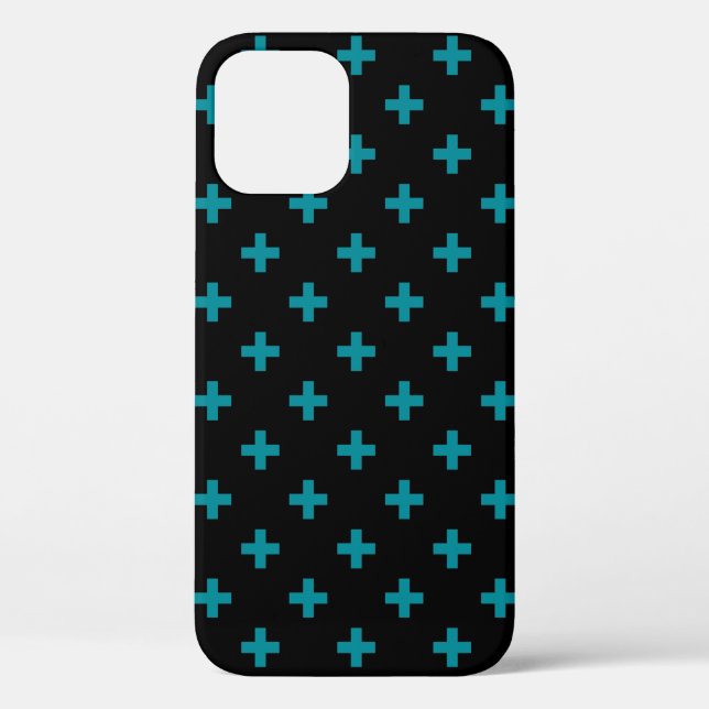 Aquamarine Polka-Kreuze auf schwarz Case-Mate iPhone Hülle (Rückseite)