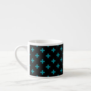 Aquamarine Polka-Kreuze auf schwarz Espressotasse