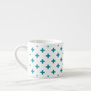 Aquamarine Polka-Kreuze auf Weiß Espressotasse