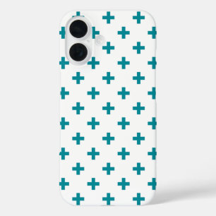 Aquamarine Polka-Kreuze auf Weiß iPhone 16 Hülle