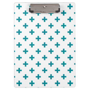 Aquamarine Polka-Kreuze auf Weiß Klemmbrett