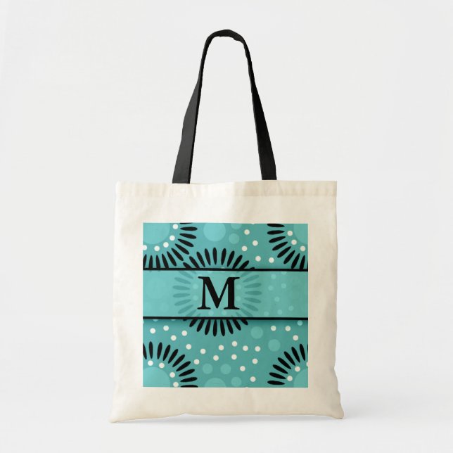 Aquamarine Polka-Punkt-mit Monogramm mit Tragetasche (Vorne)