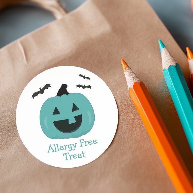 Aquamarine Pumpkin Allergie-frei Runder Aufkleber (Teal Pumpkin Allergy Free Treat Stickers)