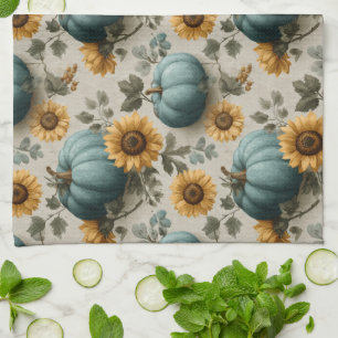 Aquamarine Pumpkins und goldene Sonnenblumen Geschirrtuch