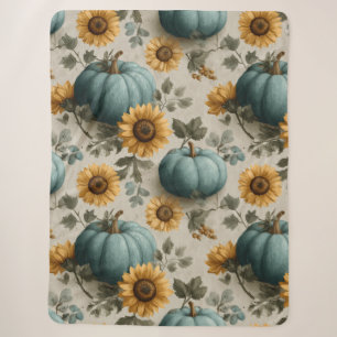 Aquamarine Pumpkins und goldene Sonnenblumen Sherpadecke