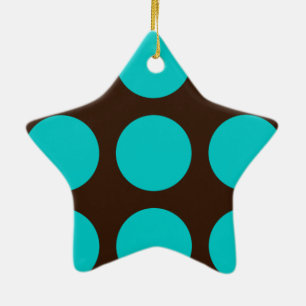 Aquamarine Punkte auf Schokoladenbraun Keramik Ornament