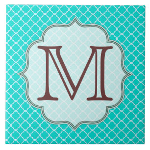 Aquamarine Quarterfolie Latti-Monogramm-Anzeigetaf Fliese