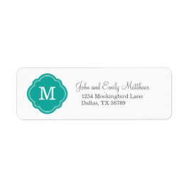Aquamarine Quatrefolien-Monogramm-Rücksendeadresse