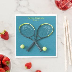 Aquamarine Rackets und Balls Birthday Tennis Party Serviette