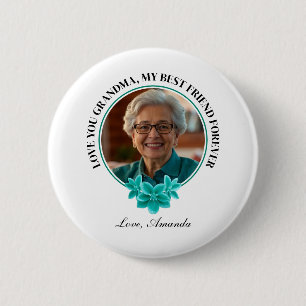 Aquamarine Rahmen-Großmutter mit Blumenmuster zum  Button