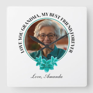 Aquamarine Rahmen-Großmutter mit Blumenmuster zum Quadratische Wanduhr