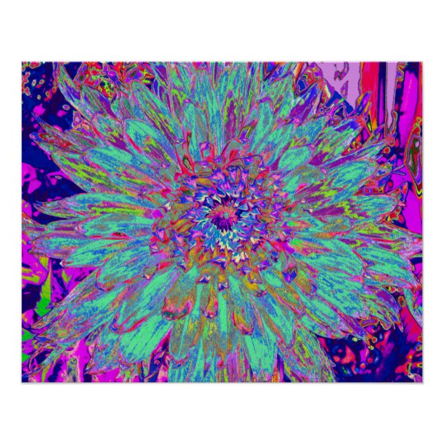 Aquamarine Regenbogen Farbe Abstrakt Dahlia Blume Poster (Vorderseite)