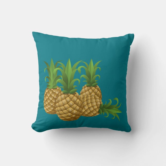 Aquamarine Retro Vintage Ananas Kissen (Vorderseite)
