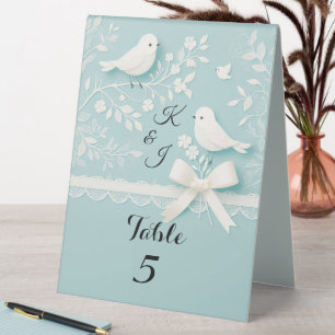 Aquamarine romantische Hochzeitssenke & Birds Tischaufsteller