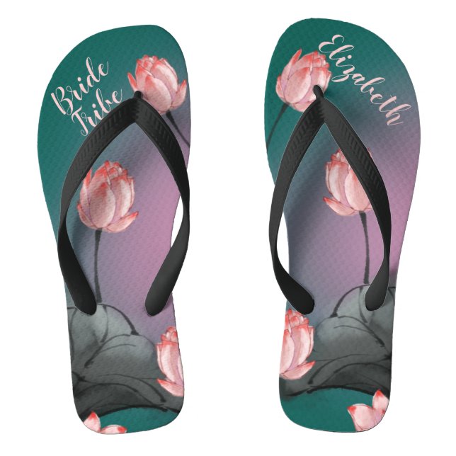 Aquamarine Rosa Gradient Lotus Blume Hochzeit Flip Flops (Fußbett)